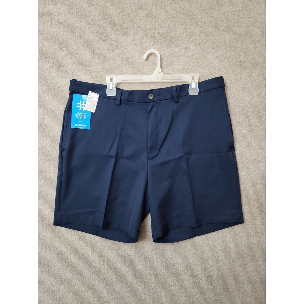Haggar Cool 18 Pro Shorts Mens 38 Navy Blue 4 Way Stretch Expand Waist NEW